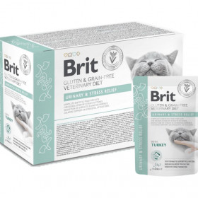 Ветеринарна мокра храна за котки Brit Grain & Gluten-Free VD Cat Pouch fillets in Gravy Urinary & Stress Relief за предотвратяване на струвитни камъни и облекчаване на стреса, с филета от пуешко месо в сос